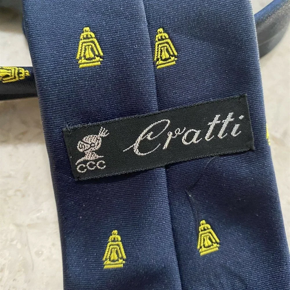 Vintage Mens Necktie Tie Schweppes Beverage Cratti Blue Gold